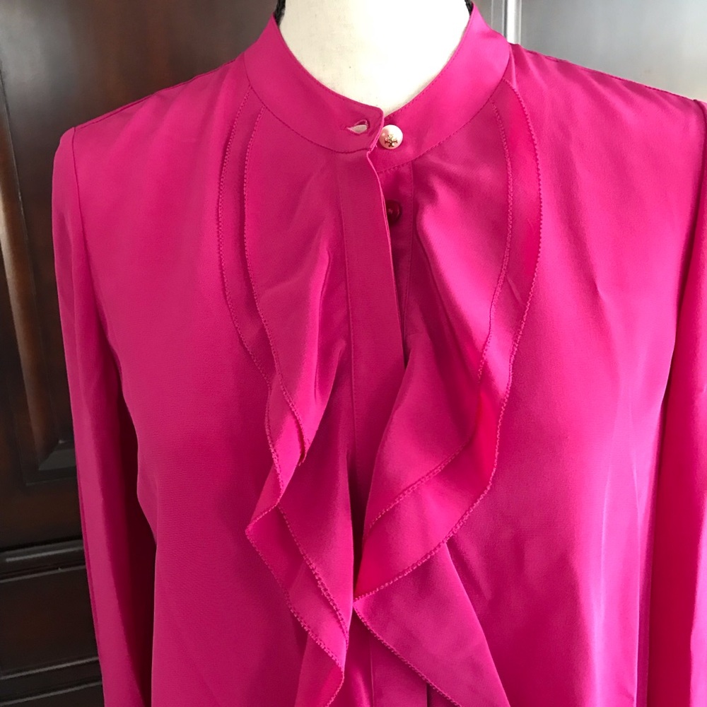 Tory Burch bright pink silky shirt dress sz 6
